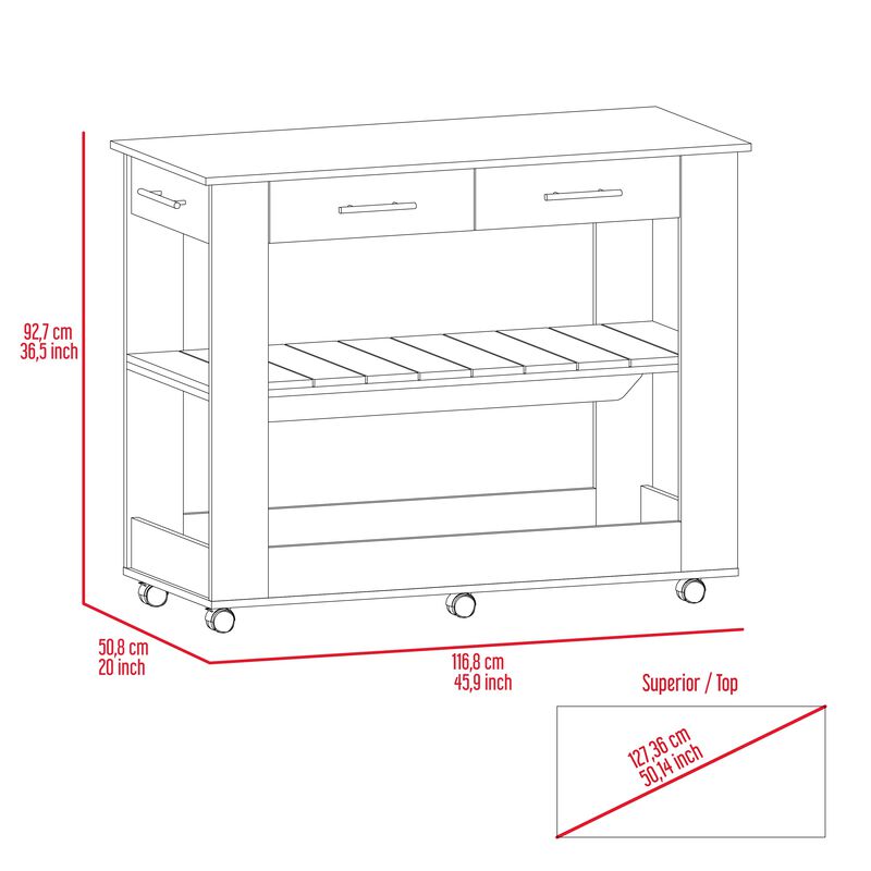 Kitchen Island 46 Inches Dozza, Kitchen, Black / Light Oak image number 1