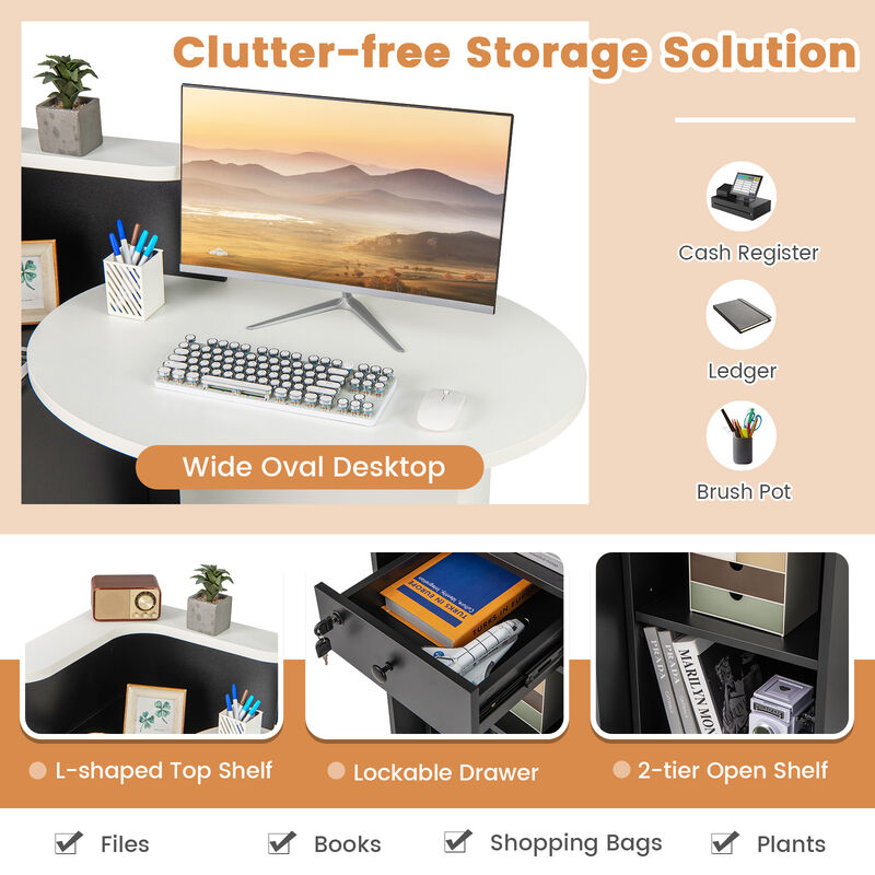 Reception Station Desk with Open Shelf &ndash; Office Front Desk with Secure Drawer