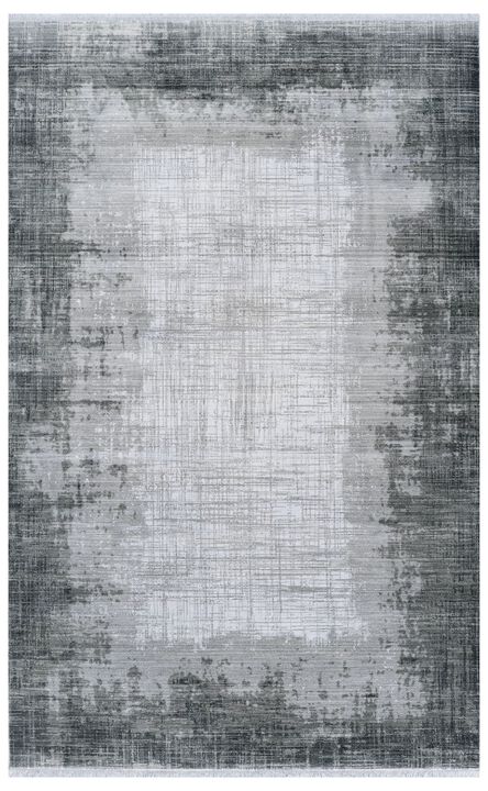 HomeRoots Abstract Distressed Area Rug With Fringe