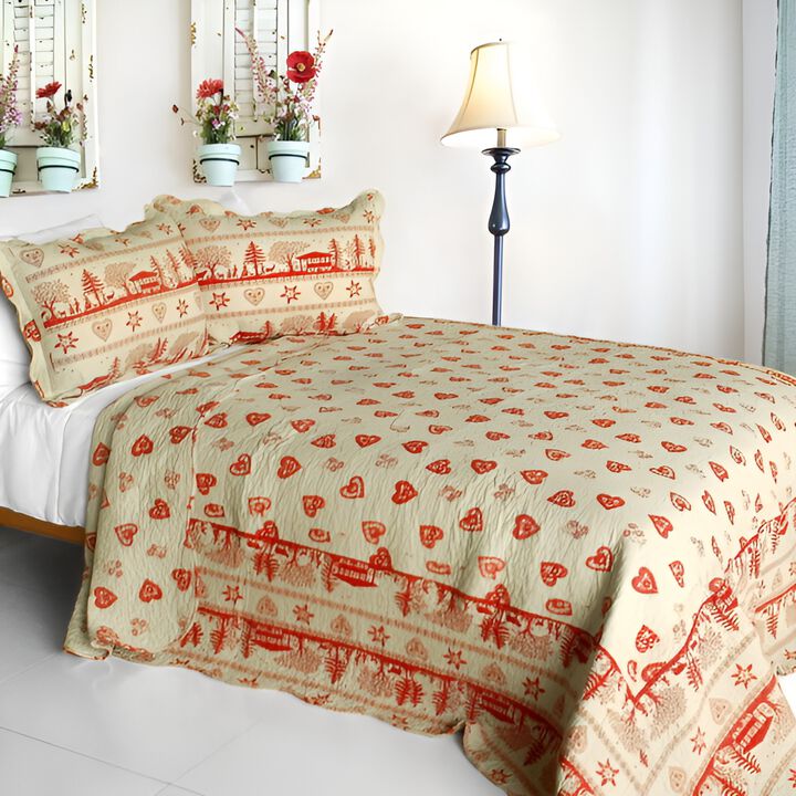 Amelie Cotton Quilted Printed Quilt Set 3PC Queen Size Cozy Bedding