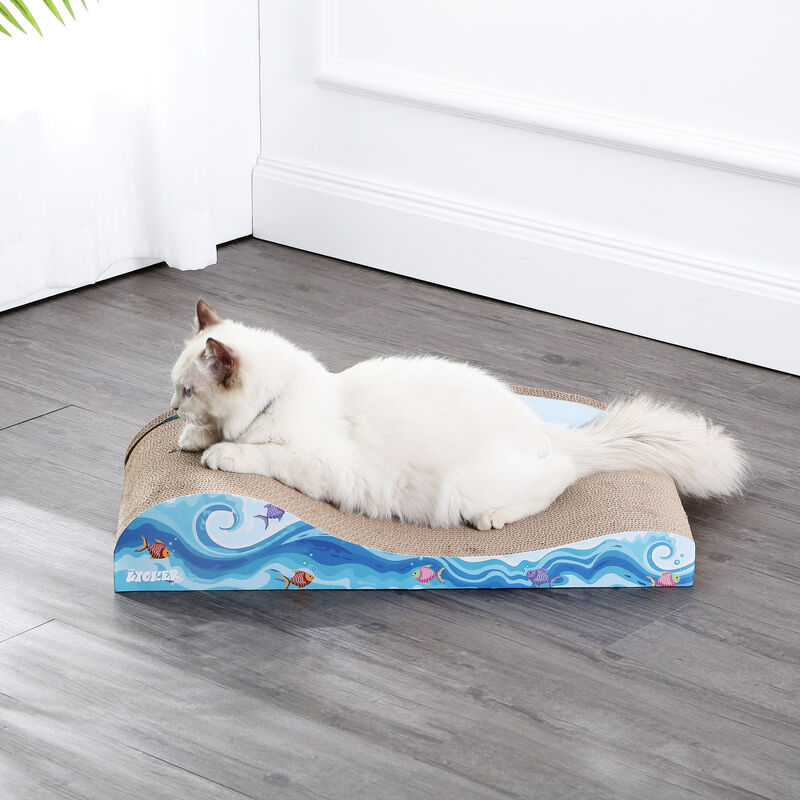 Kokomo 23.75" Coastal Cardboard Lounge Bed Cat Scratcher with Catnip, Blue