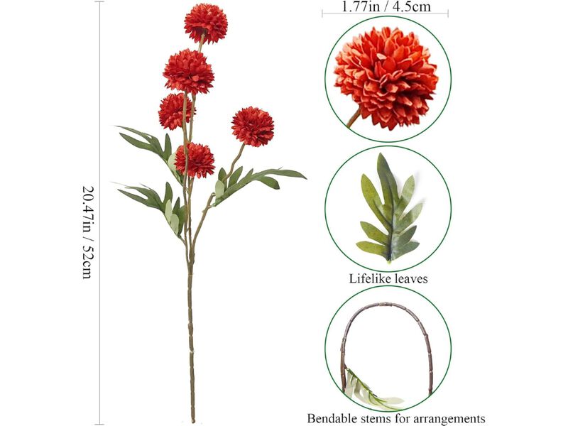 8 Piece Red Artificial Chrysanthemum Flower Stems Long Stem Vase Filler image number 2