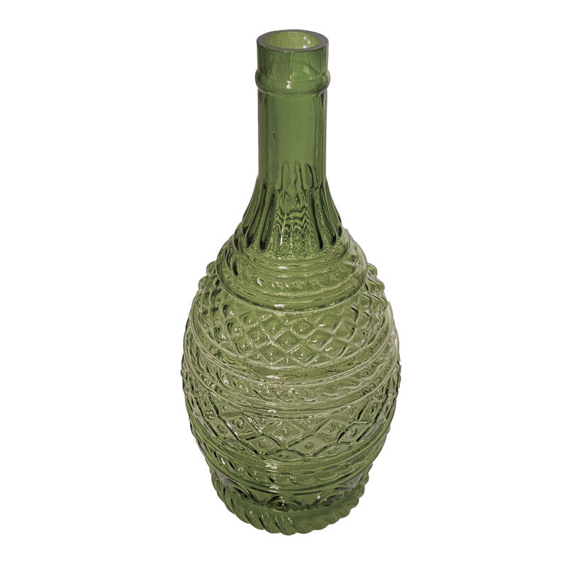 Emerald Hand-Blown Embossed Glass Vase image number 0