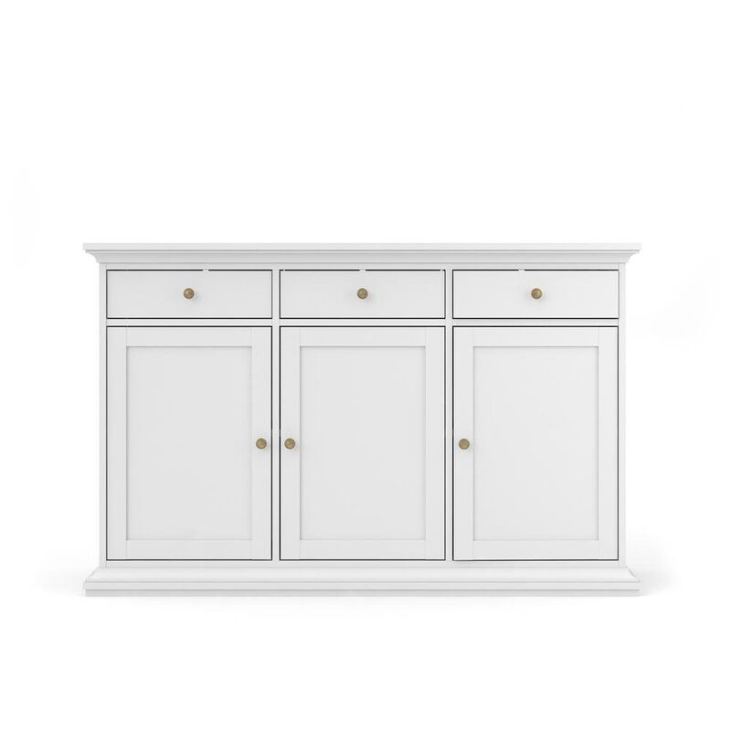 FurniFact White Buffet Cabinet - Modern Living Room Cabinet with Storage and Drawers