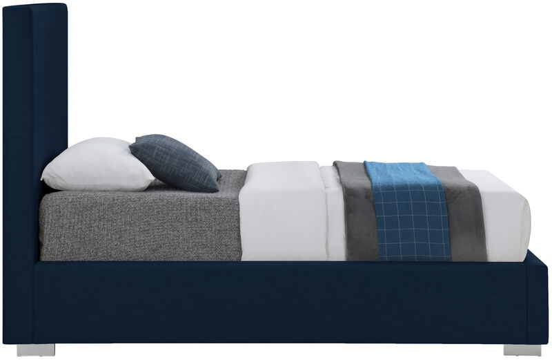 Meridian Furniture Crosby Navy Linen Textured Fabric Twin Bed