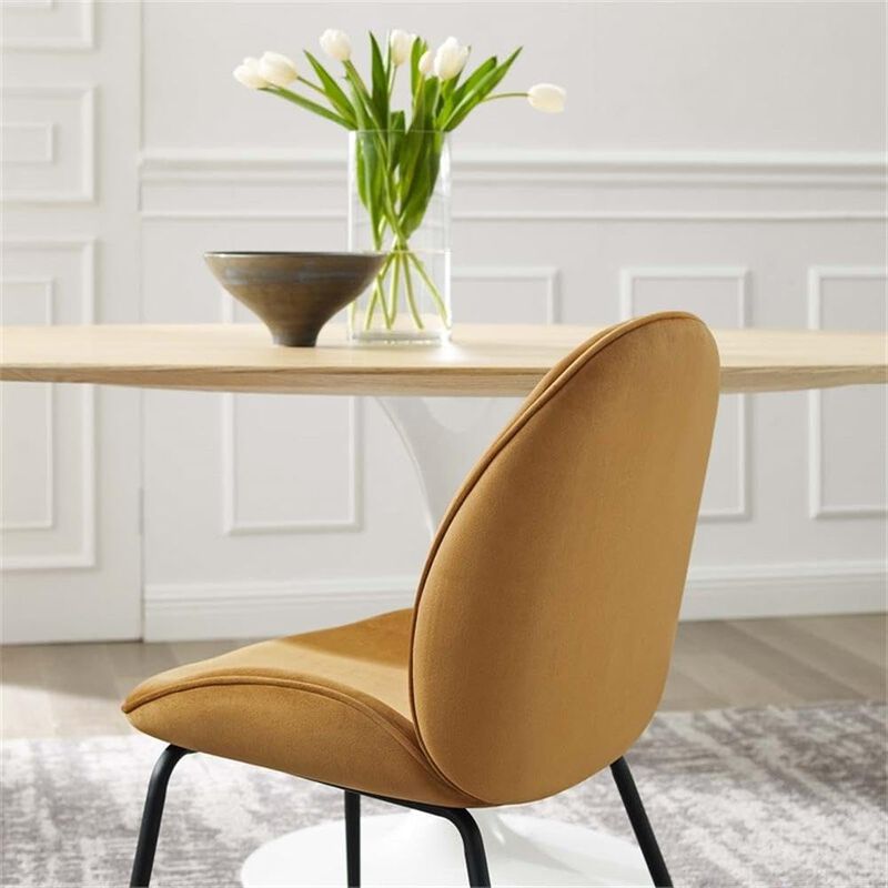 Modway EEI-4635-COG Scoop Black Powder Coated Steel Leg Performance Velvet Dining Chairs - Set of 2, Cognac image number 6