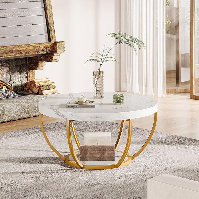 Tribesigns Industrial 2-Tier Wood Coffee Table image number 3