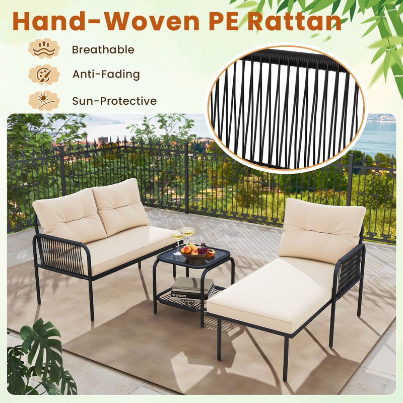 Modular 3-Piece Patio Set &ndash; PE Rattan L-Shaped Sofa with Table