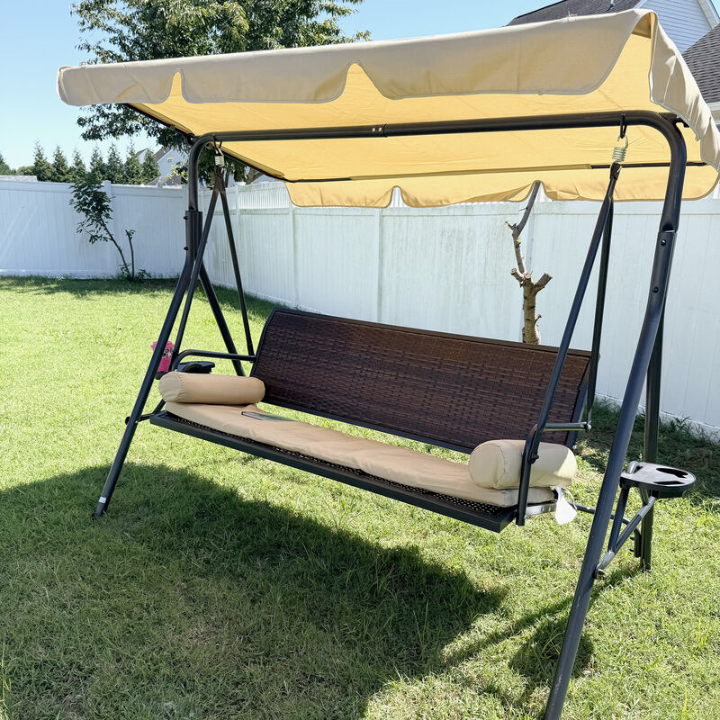 Hivvago 3-Seat Patio Swing with Adjustable Canopy image number 7