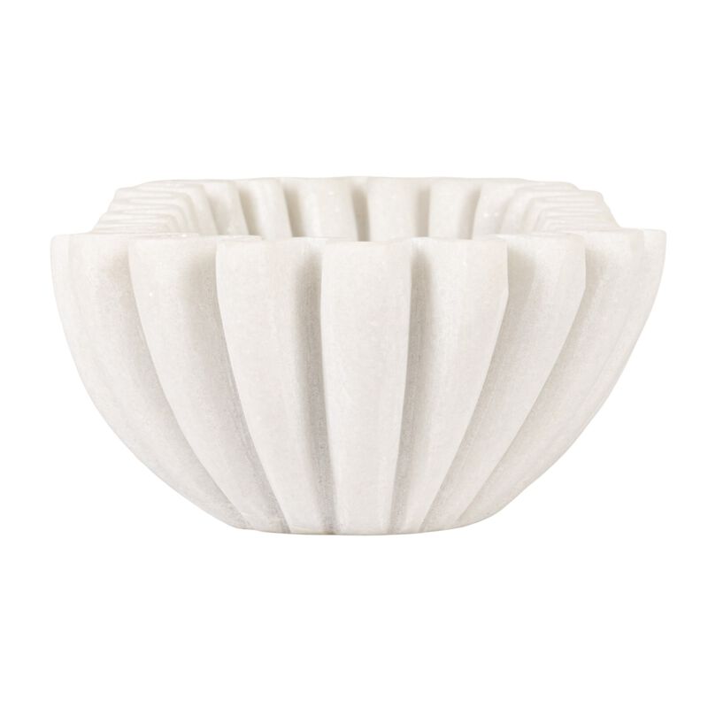 Marble Oval Ruffle Bowl, White image number 5