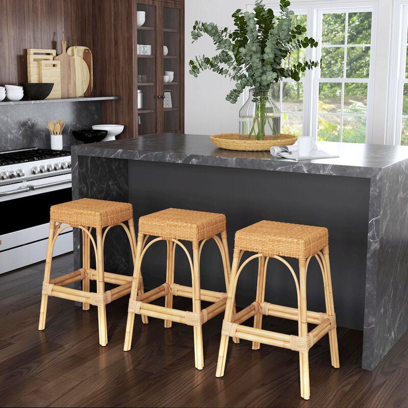 Butler Specialty Robias Rectangular Rattan 30 Bar Stool, Natural