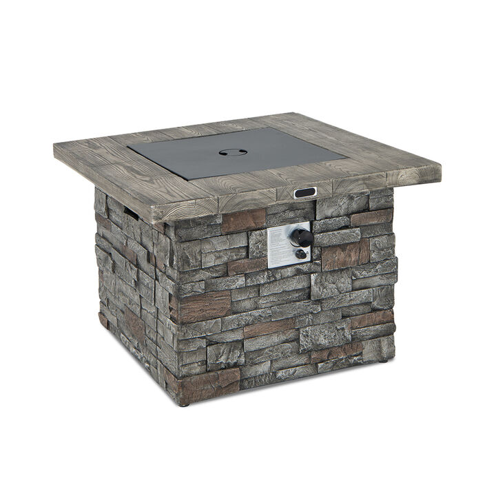 34.5 Inch Square Propane Gas Fire Pit Table with Lava Rock and PVC Cover-Grey