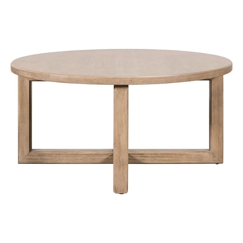 Liberty Furniture Living Room Round Cocktail Table Center Trestle - Barley Buff Birch Wood image number 3