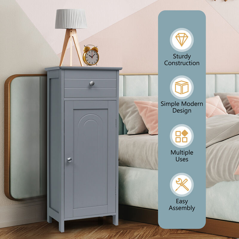 Wooden Storage Free-Standing Floor Cabinet with Drawer and Shelf