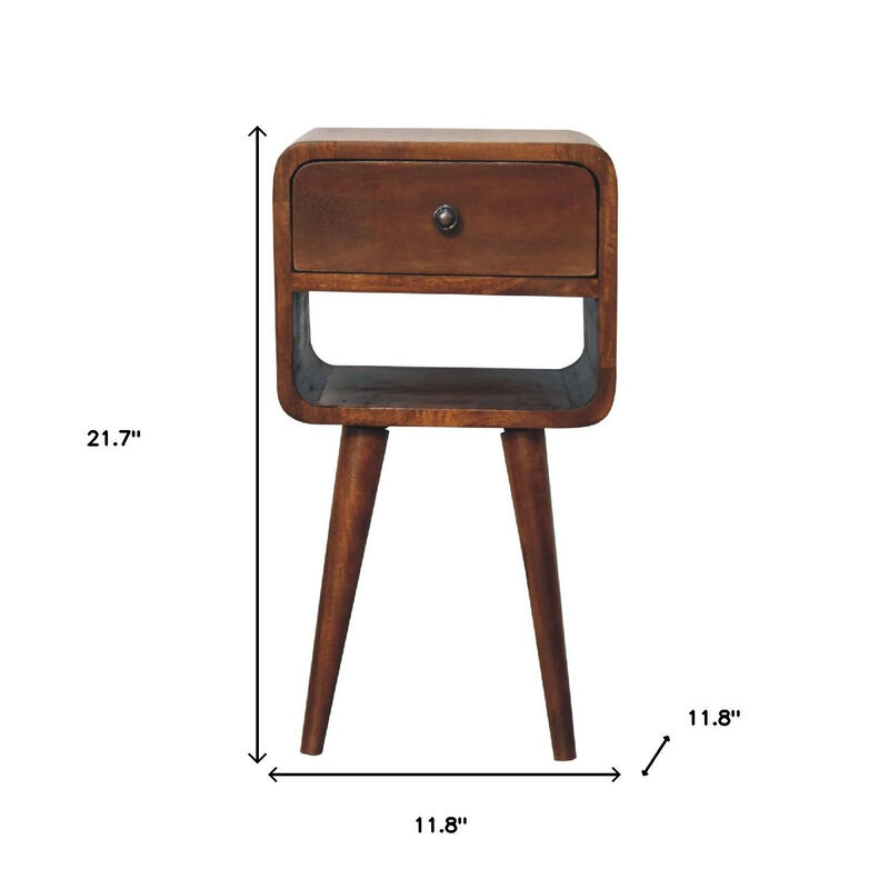HomeRoots 22" Chestnut Solid Wood One Drawer Nightstand image number 6