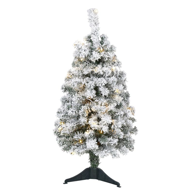 Nearly Natural Flocked Rock Springs Spruce Artificial Christmas Tree with Clear LED Lights