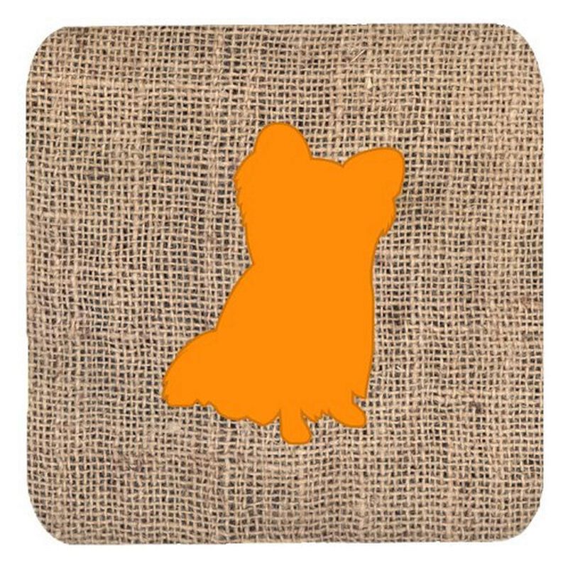 Caroline's Treasures BB1115-BL-OR-FC Chihuahua Burlap and Orange Foam Coasters (Set of 4), 3.5 H x 3.5 W, Multicolor
