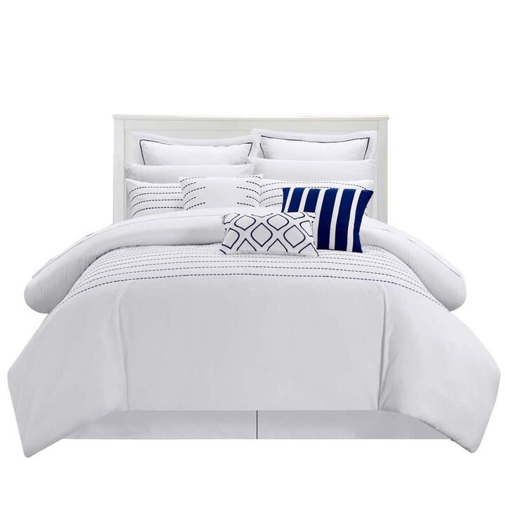 Chic Home Cranston Brenton Striped Embroidered 9 Pieces Comforter Set - King 104x92, Navy