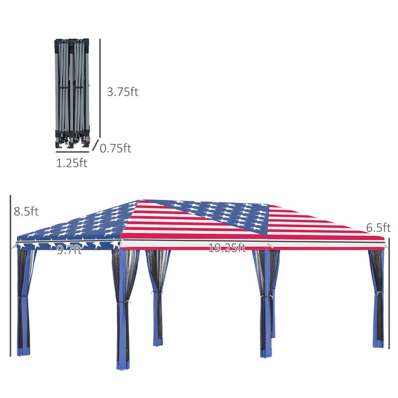 Outsunny 10' x 20' Pop Up Canopy Tent with Netting, Heavy Duty Instant Sun Shelter, Large Tents for Parties with Carry Bag for Outdoor, Garden, Patio, American Flag