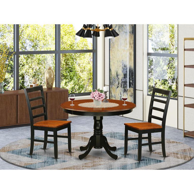 3 Pc set with a Round Small Table and 2 Leather Dinette Chairs in Black and Cherry