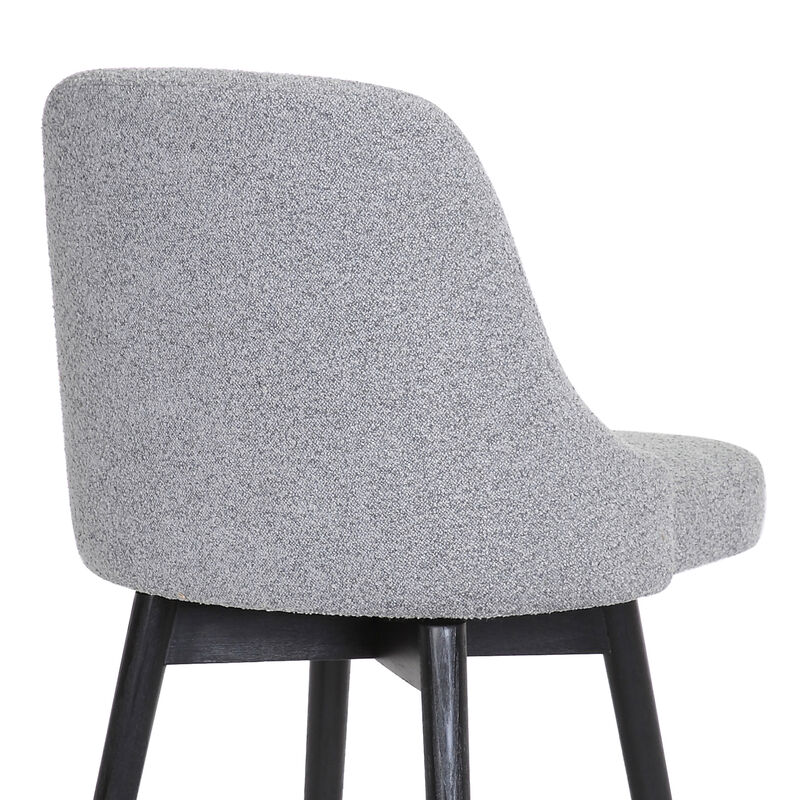 Sicily  Swivel Black Wood Counter Stool in Light Grey Fabric