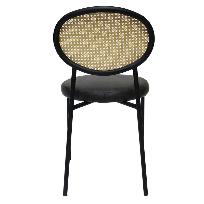 LeisureMod Euston Modern Dining Chair with Wicker Back and Leather Seat, Indoor Kitchen, Dining Room, Home, Contemporary Side Chair Seating, Set of 2