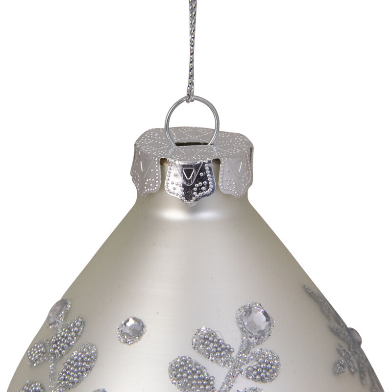 Matte Silver Glittery Snowflake Glass Christmas Finial Ornament 6" image number 4