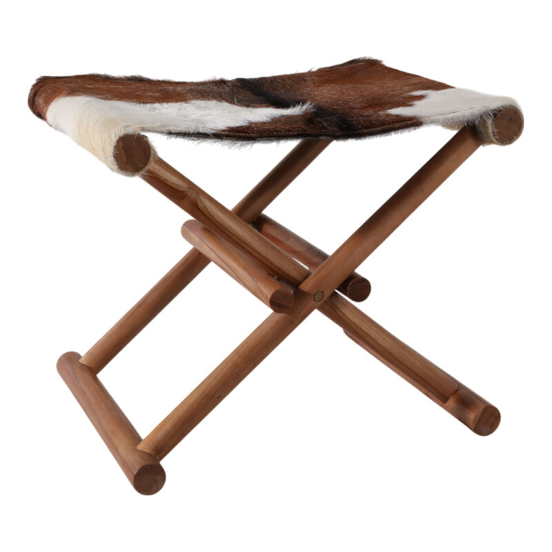 19x16" Hair On Hide Cow Print Stool, Brown/white image number 0