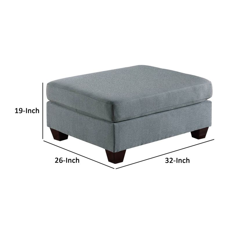 32 Inch Modern Square Ottoman with Plush Foam Seating, Gray Linen Fabric - Benzara