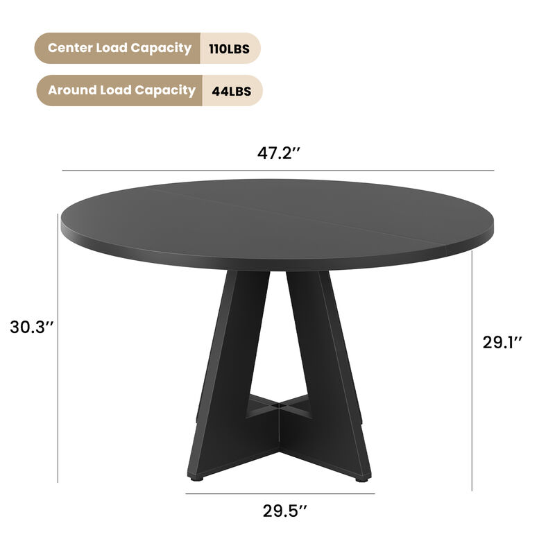 47" Modern Wood Round Dining Table with Sturdy Metal Base image number 3
