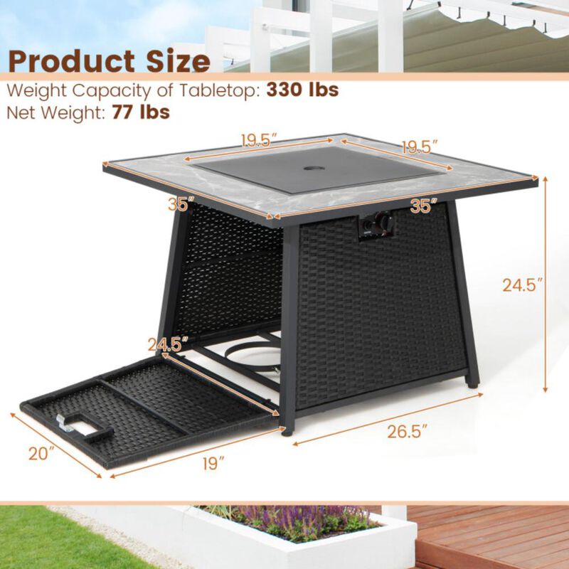 Hivvago 35 Inch Propane Gas Fire Pit Table Wicker Rattan with Lava Rocks PVC Cover