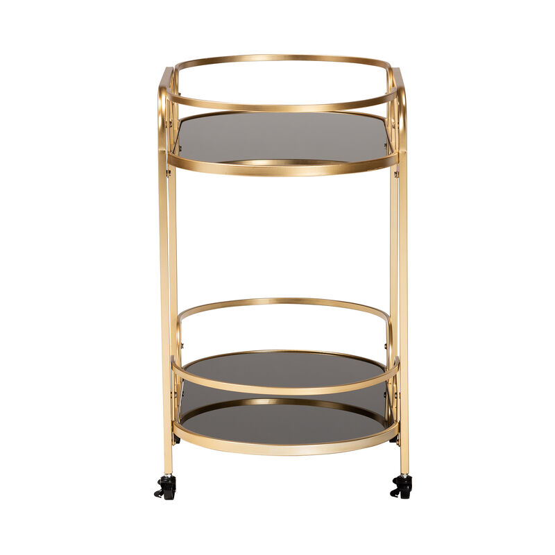 Baxton Studio Leighton and Luxe Gold Metal and Tempered Glass 2-Tier Wine Cart