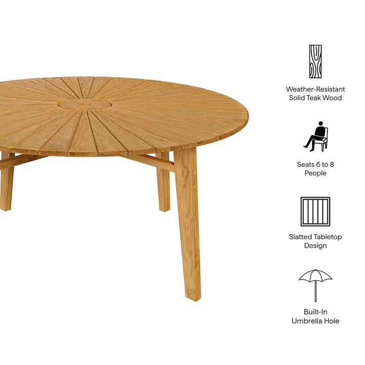 Cielo 59" Sunburst Outdoor Patio Teak Dining Table