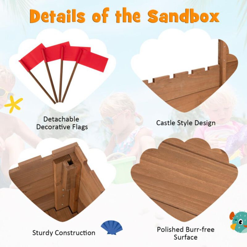 Hivvago Kids Wooden Sandbox with Bottom Liner and Red Flags