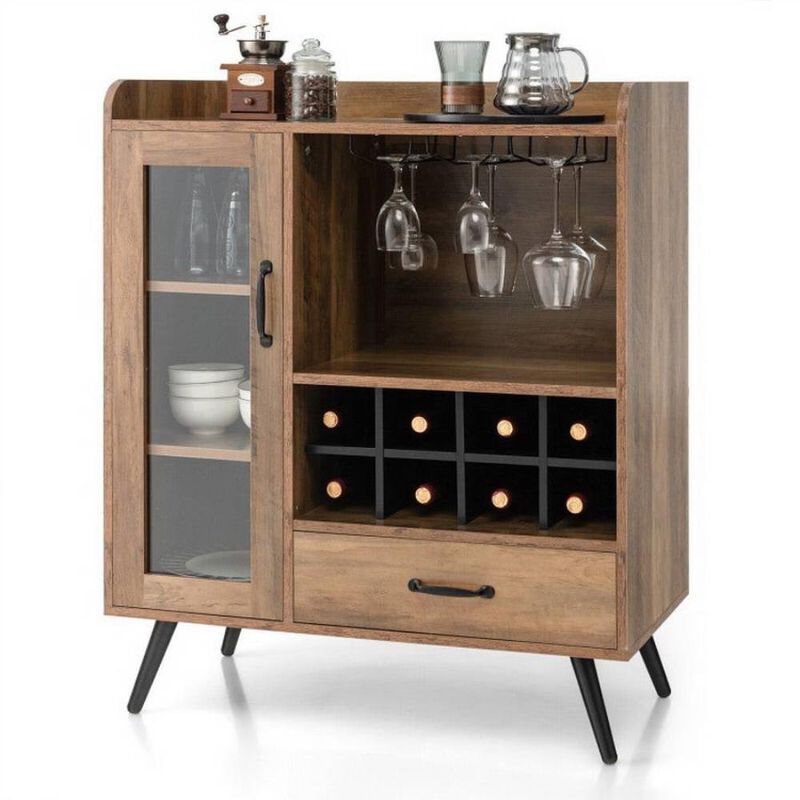 Hivvago Mid-Century Modern Sideboard Wood Buffet Cabinet Wine Rack and Glass Storage