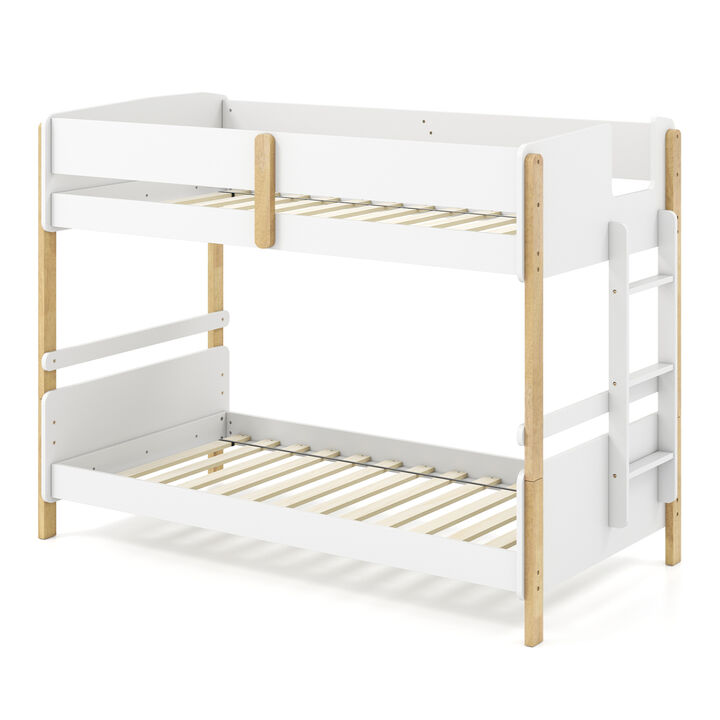 Twin Over Twin Bunk Bed with Ladder Converts to 2 Twin Beds Wood Frame
