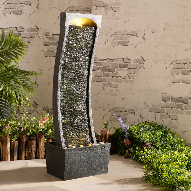 Teamson Home Indoor/Outdoor Modern Curved Slate Waterfall Fountain with LED Lights