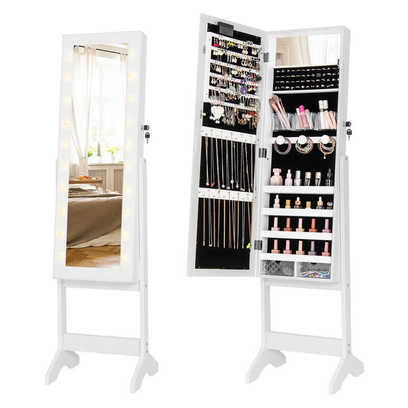 Mirror Jewelry Cabinet with 20 LED Warm Lights and 4 Adjustable Tilt Angles