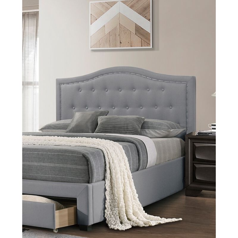 Streamdale Light Grey Twin Bed with Drawer Storage & Button Tufted Headboard image number 6