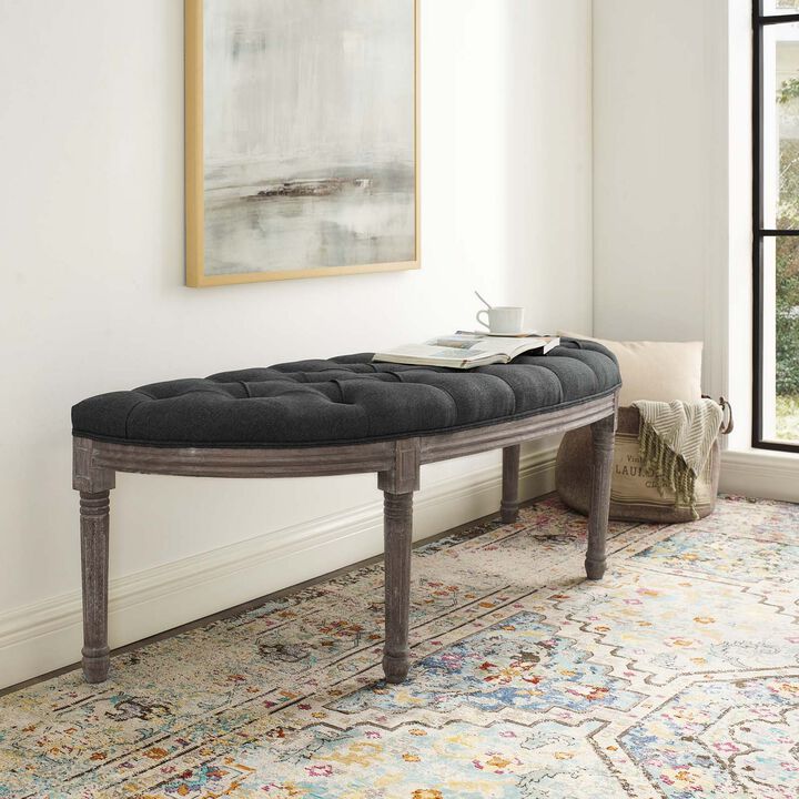 Esteem Vintage French Upholstered Fabric Semi-Circle Bench-Benzara