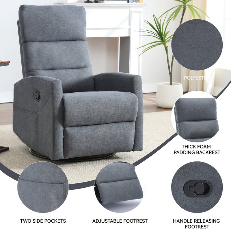 Manual Recliner Chair with Rocker and Swivel in Fabric for Living Room image number 8