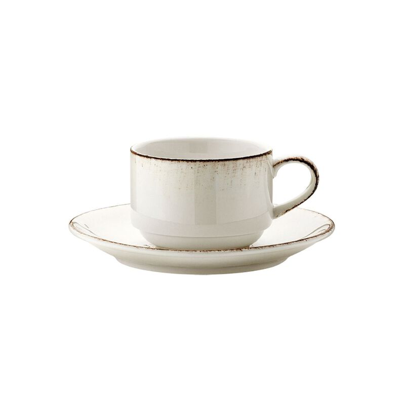 Retro Stacking Coffee Cup+Saucer Cup: 7.5 oz. Capacity; Saucer: 6" Set for 2