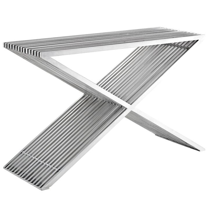Modway Press Contemporary Modern Stainless Steel Console Table In Silver