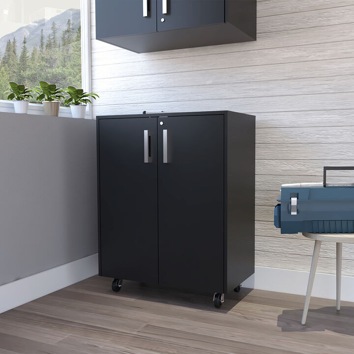 Streamdale Storage Cabinet, Casters, Double Door, Two Interior Shelves - Black