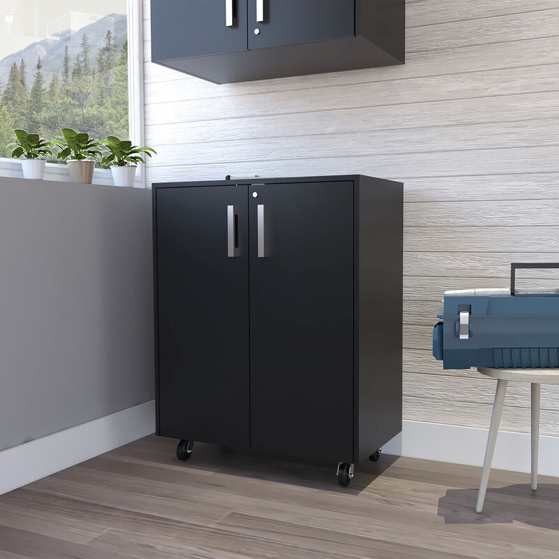 Streamdale Storage Cabinet, Casters, Double Door, Two Interior Shelves - Black image number 1