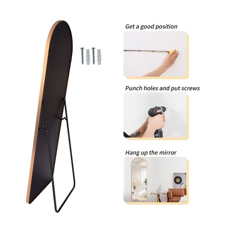 Hivvago Gold Large Full Length Rounded Leaning Wall or Hanging Mirror