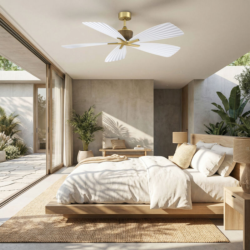 56" Tropical White Pleated Leaf Blades Reversible Ceiling Fan with Remote, No Light image number 2