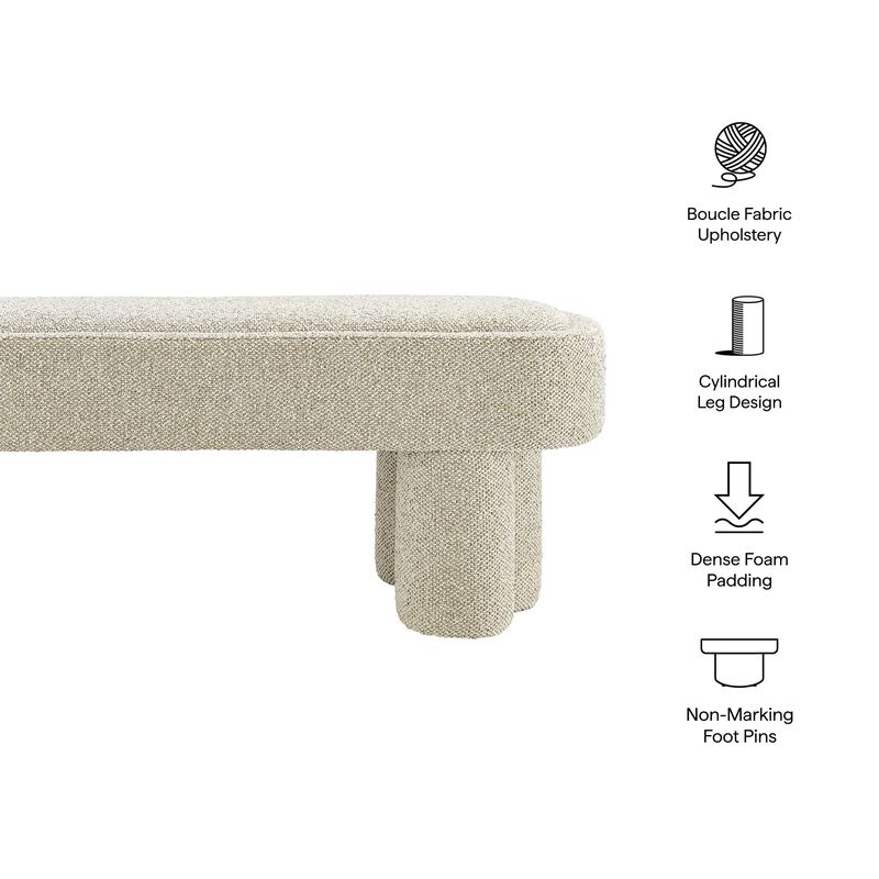 Modway Mossi 52-Inch Modern Oval Boucle Fabric Bench in Marble &ndash; Upholstered Accent Bench with Cylindrical Clover-Leg Base for Bedroom, Entryway, or Living Room image number 3