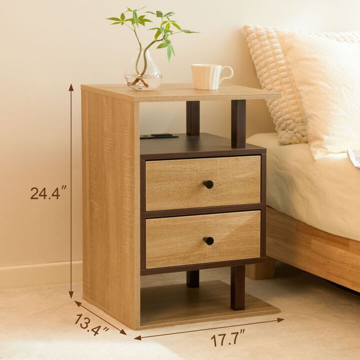 Nightstand with Charging Station Bed Side Table with 2 Drawers Night Stand for Bedroom End Table with USB Ports Outlets