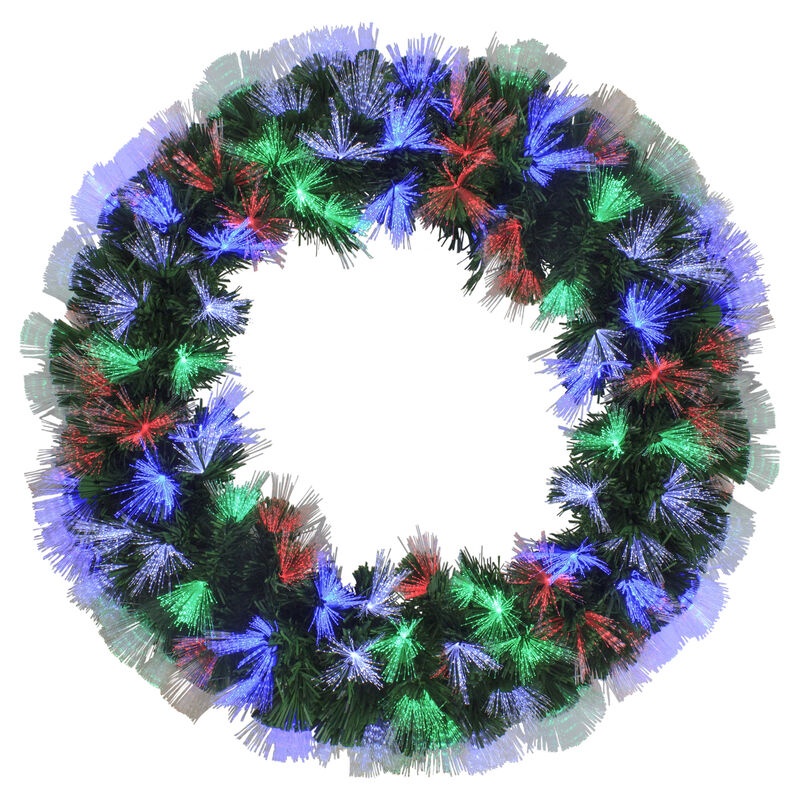 24" Multi-Function Coloring Changing Fiber Optic Artificial Pine Christmas Wreath image number 0